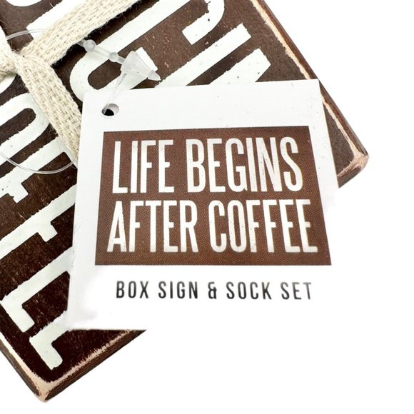 Primitives by Kathy Life Begins After Coffee Box Sign & Socks Gift Set NWT - Picture 6 of 10